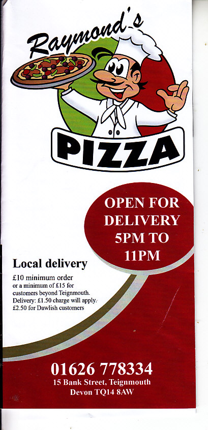 menu of Raymonds Pizza Teignmouth