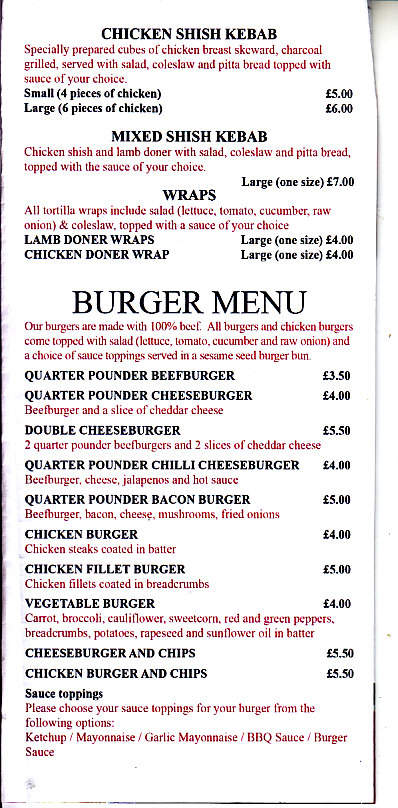 menu of Raymonds Pizza Teignmouth