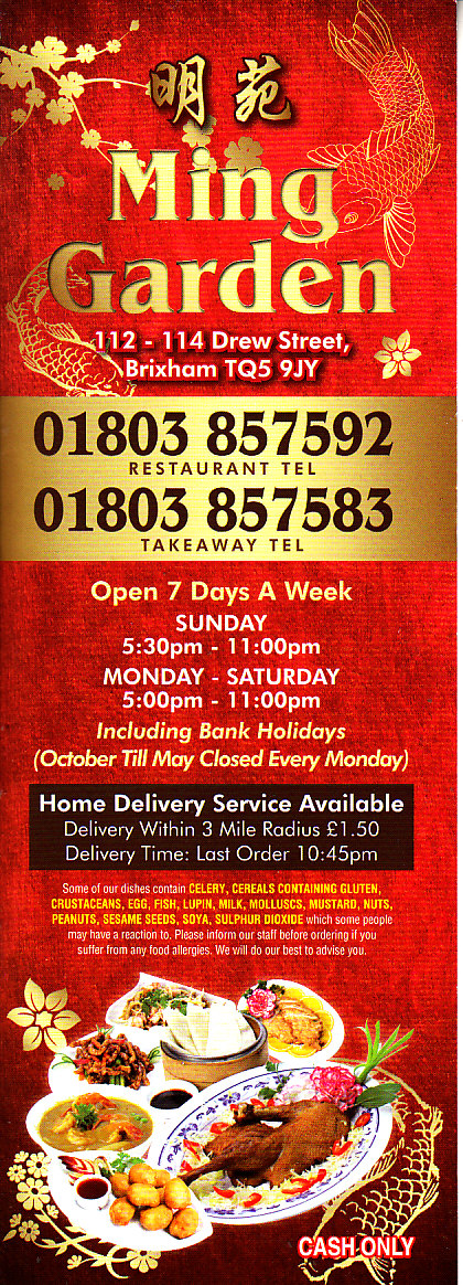 Ming garden Brixham menu